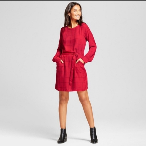 a new day Dresses & Skirts - A NEW DAY red plaid long sleeved shirt dress